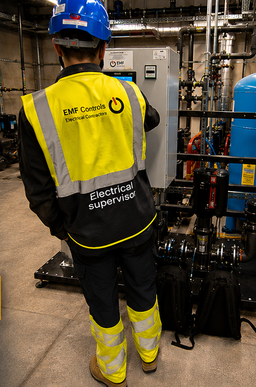 EMF Controls electrical supervisor on site in a plant room